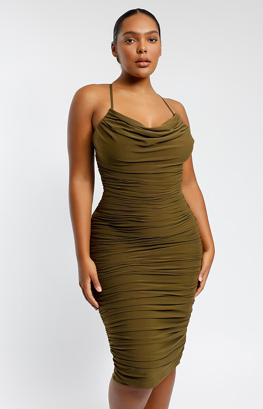 Draped Mesh Shaping Dress