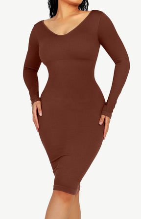 Seamless V-Neck Long Sleeve Shaping Dress