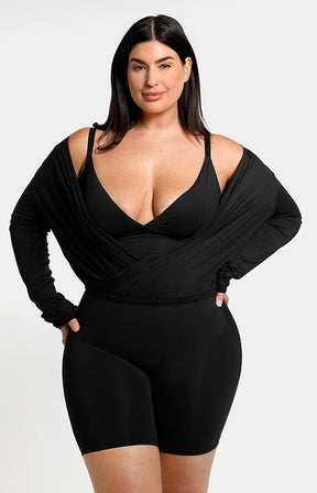 Built-In Shapewear 2-in-1 Ovelapping V-Neck Top