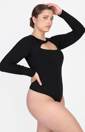 Cozy Ribbed Chic Cut-Out Bodysuit