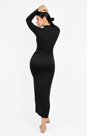 Cozy Ribbed High-Necked Maxi Shaping Dress