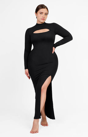 Cozy Ribbed High-Necked Maxi Shaping Dress