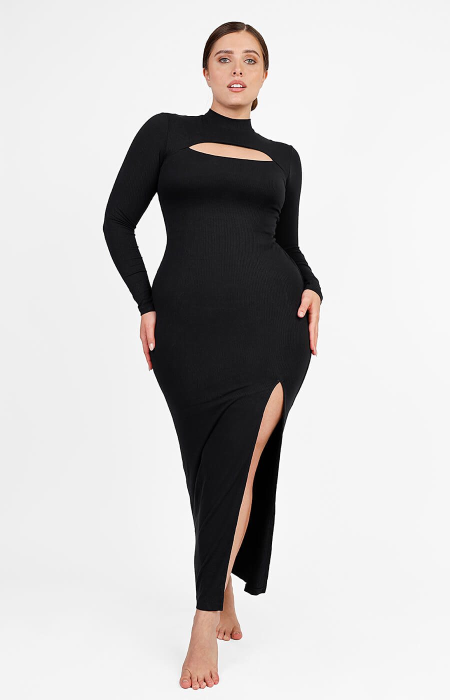 Cozy Ribbed High-Necked Maxi Shaping Dress