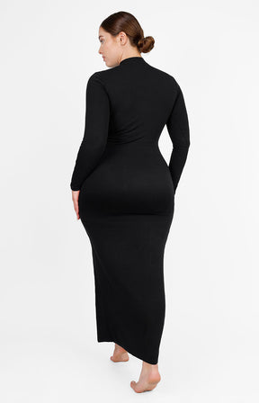 Cozy Ribbed High-Necked Maxi Shaping Dress