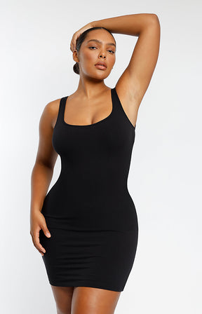 Cozy Ribbed Low-Back Shaping Dress