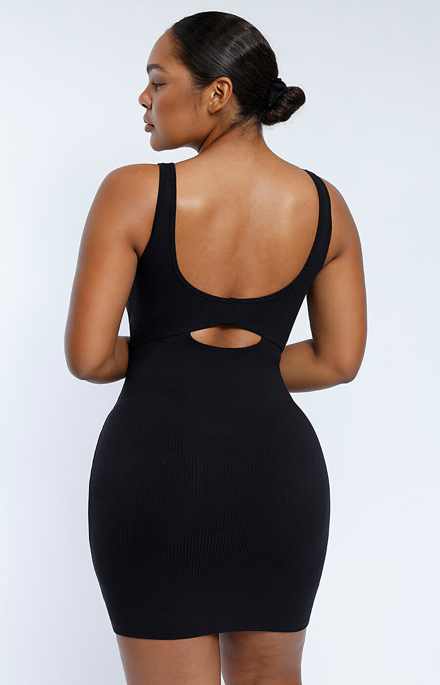 Cozy Ribbed Low-Back Shaping Dress