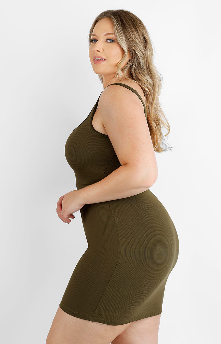 Cozy Ribbed Low-Back Shaping Dress