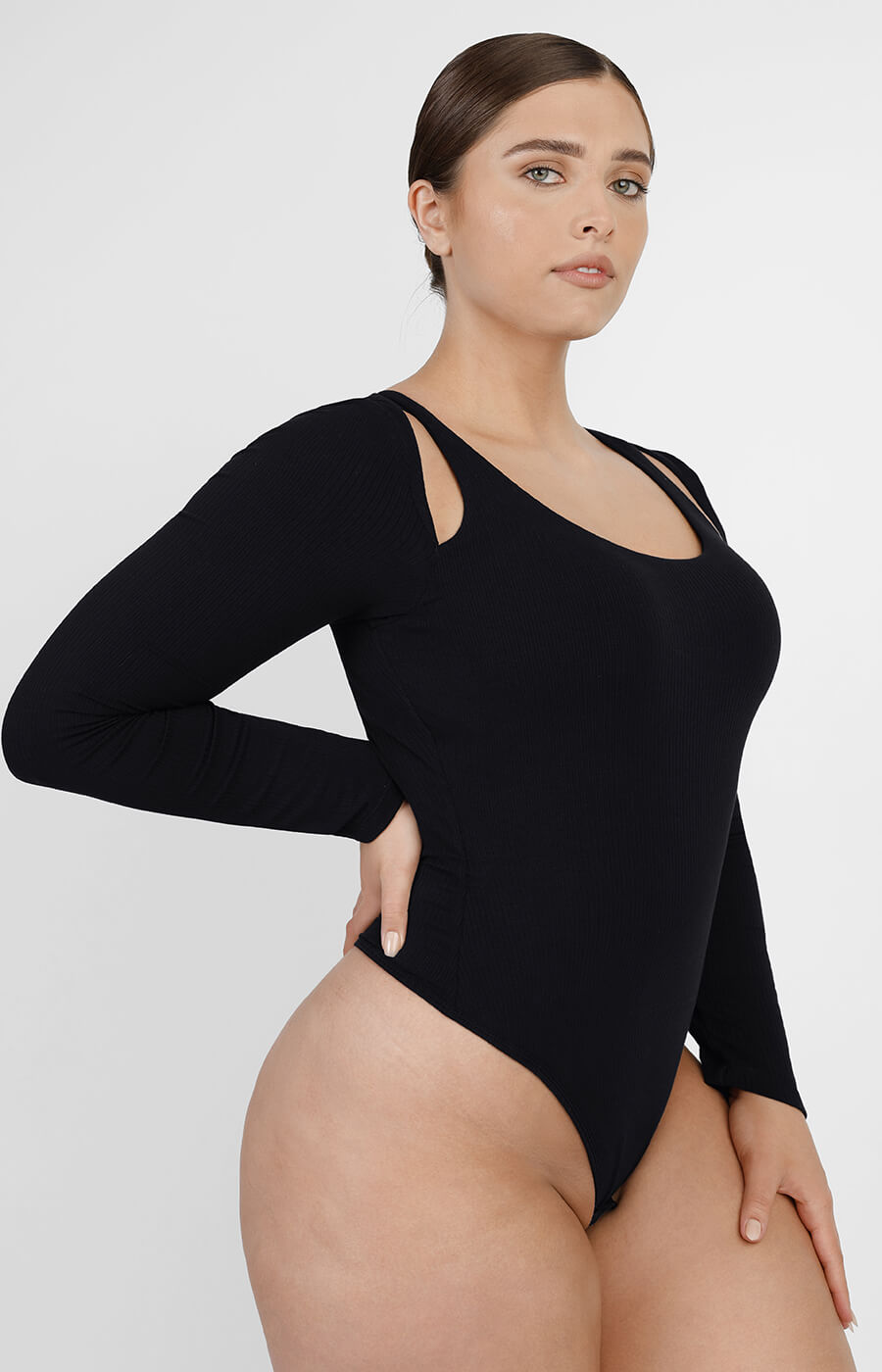 Cozy Ribbed Shoulder Cut-Out Bodysuit