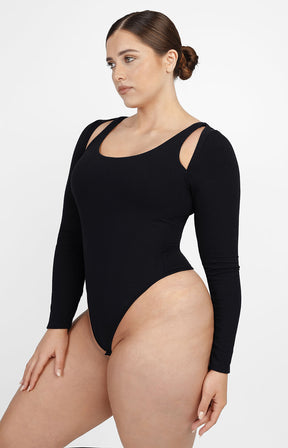 Cozy Ribbed Shoulder Cut-Out Bodysuit