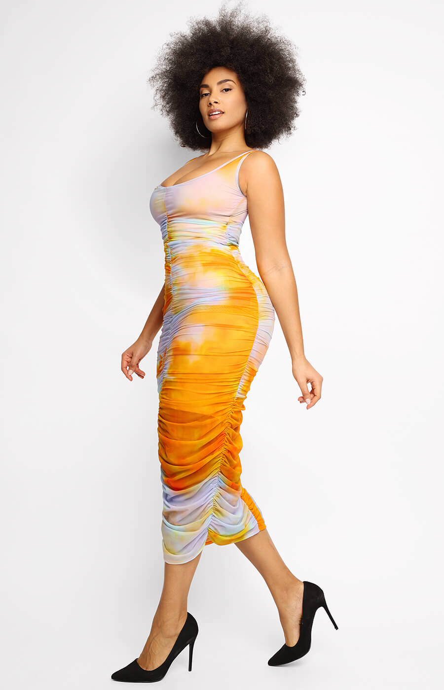 Miami Sunset Mesh Pleated Bodycon Dress