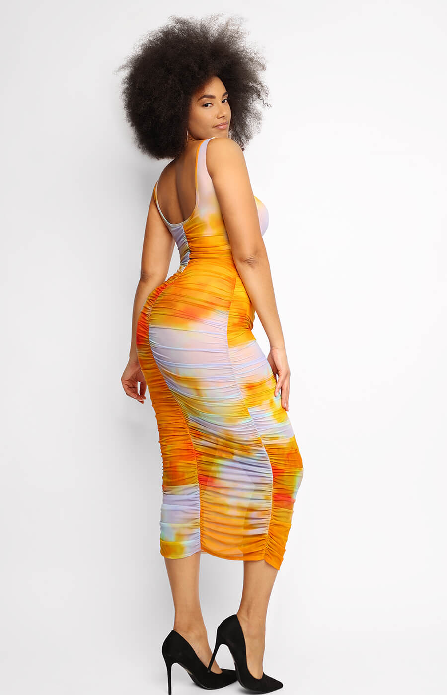 Miami Sunset Mesh Pleated Bodycon Dress