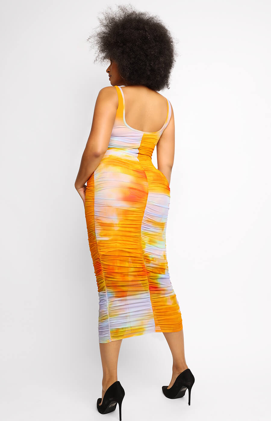 Miami Sunset Mesh Pleated Bodycon Dress