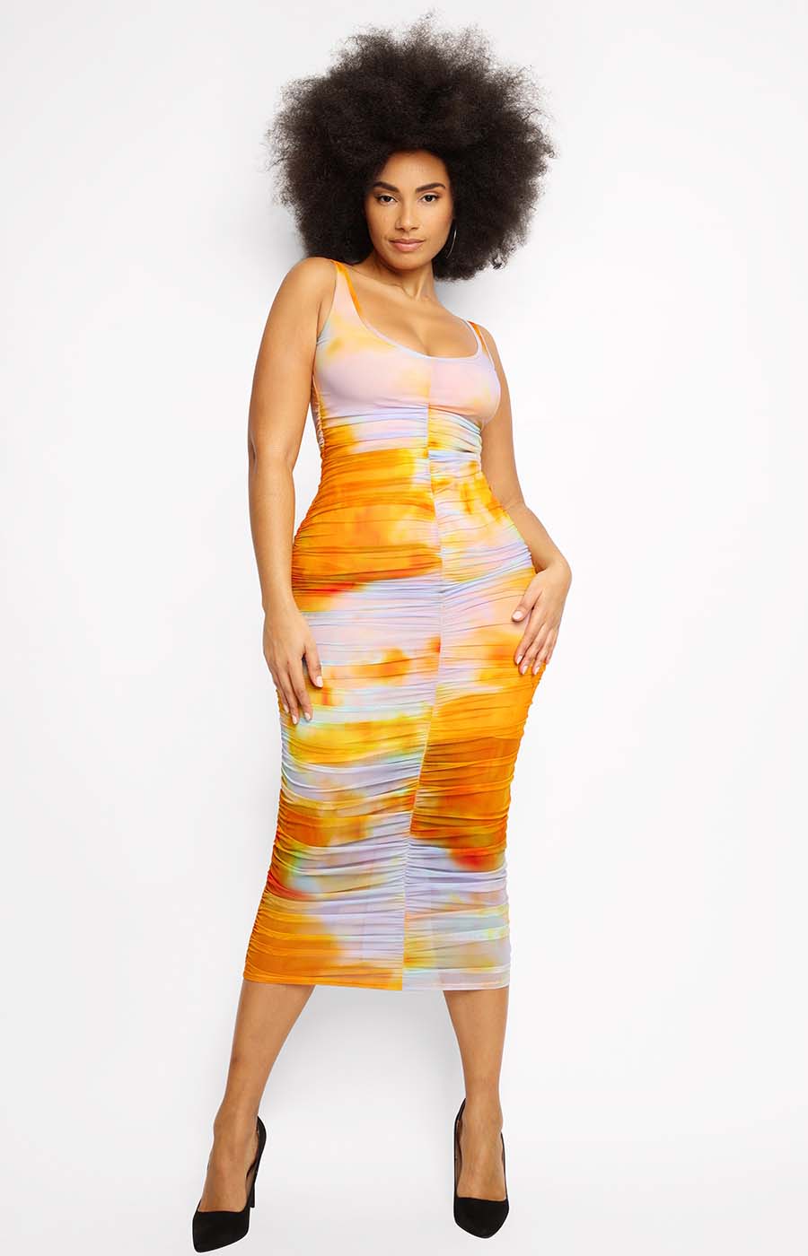 Miami Sunset Mesh Pleated Bodycon Dress