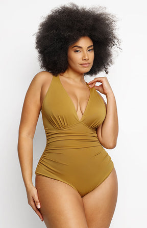 Shapellx Plunge Cutout Cross Back Shaping Swimsuit