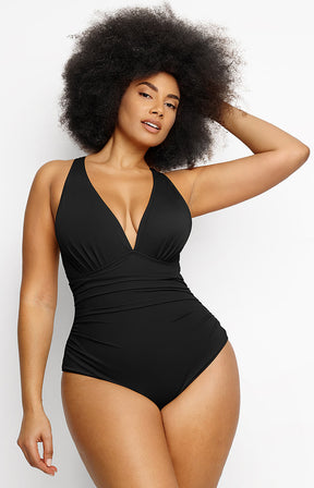 Shapellx Plunge Cutout Cross Back Shaping Swimsuit